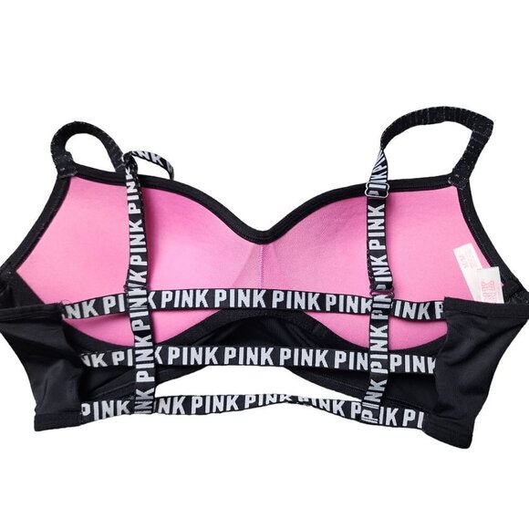 NEW PINK Victoria's Secret Bralette Black Logo Strappy Back Women's Medium - Picture 2 of 12